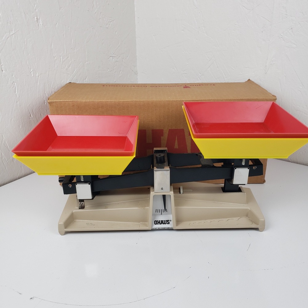 Ohaus Balance Lab Scale Mechanical Beam Balance with Red and Yellow Pans Boxed
